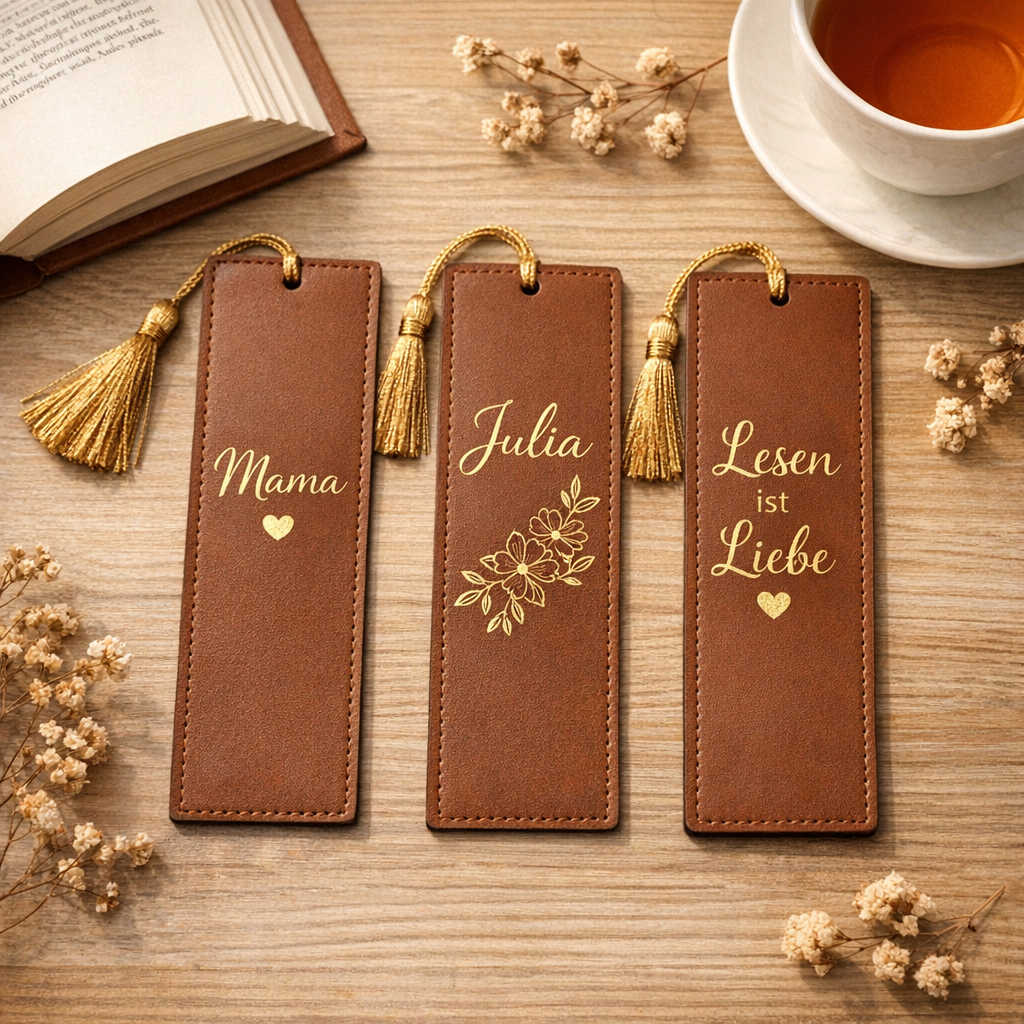 Drei personalisierte Lesezeichen aus Kunstleder mit verschiedenen Gravuren – MyDesignStyle Etsy